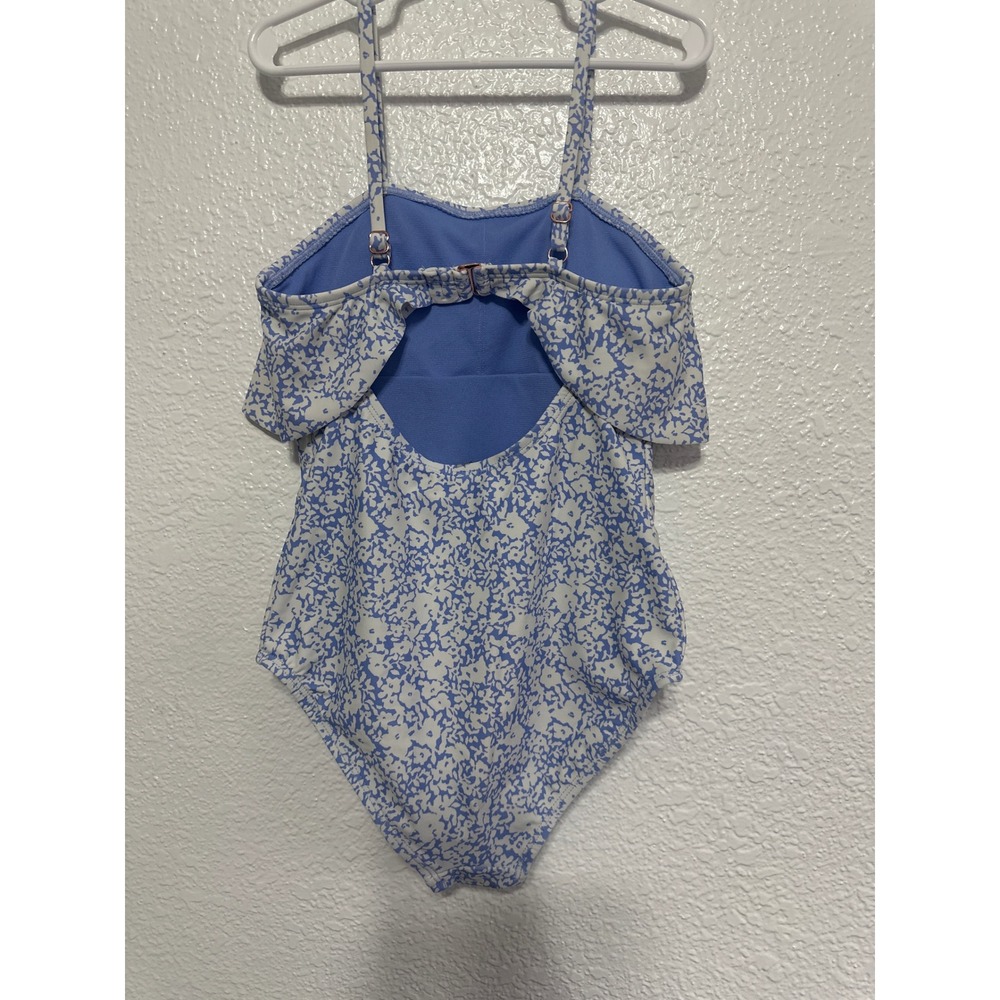 Raisins Girls Blue Floral Ruffle One Piece Swimsuit Back Cutout Size 10 - Picture 4 of 11